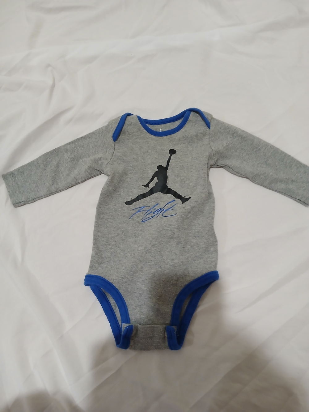 Jordan Grey and Royal Blue Long-Sleeve Baby One-Piece